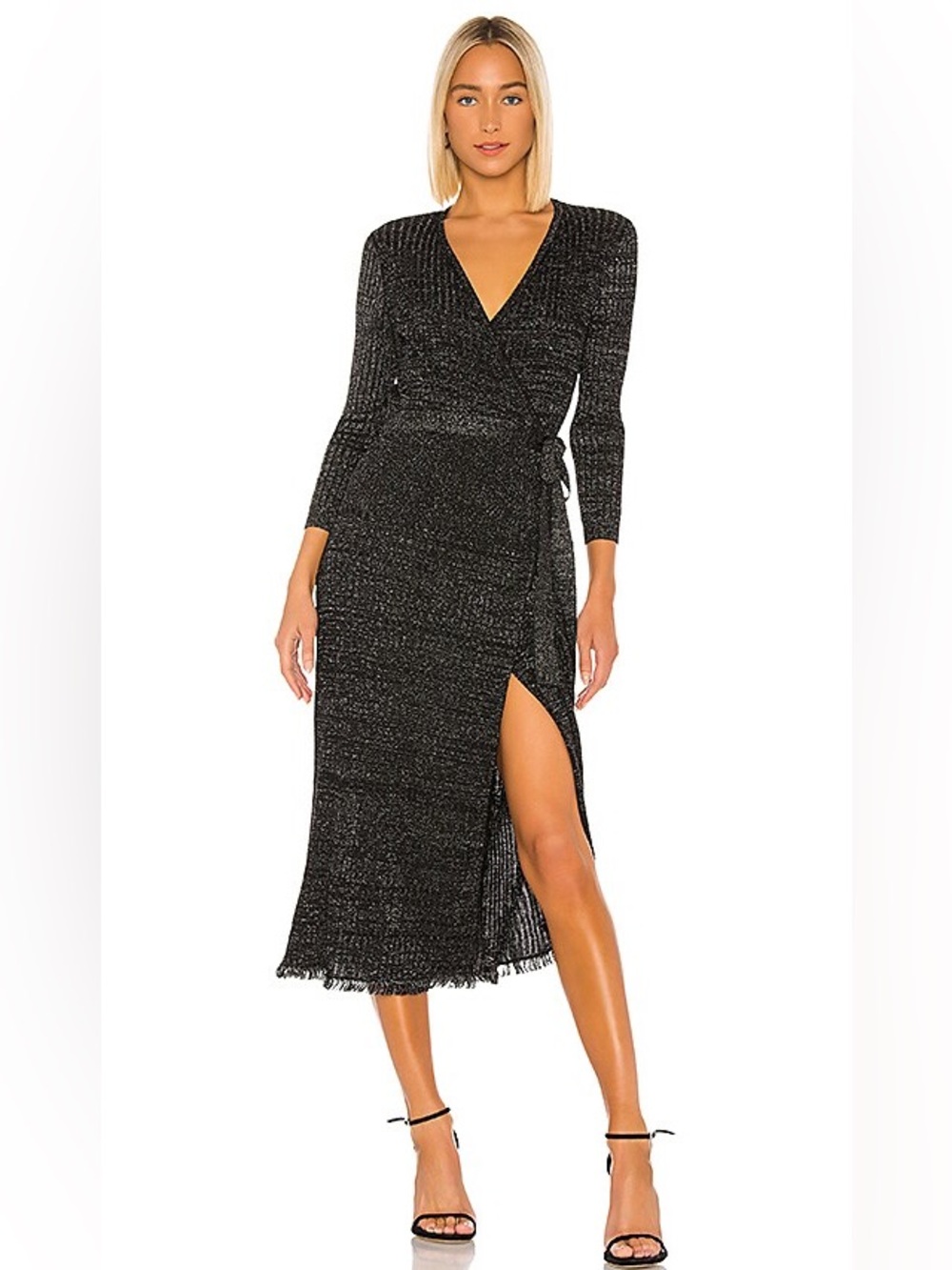 Diane Von Furstenberg Bobbi wrap midi dress in metallic black